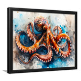Octopus Watercolor Painting Mixed Color V1, Framed Art Print Wall Decor, Framed Picture