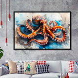 Octopus Watercolor Painting Mixed Color V1, Framed Art Print Wall Decor, Framed Picture