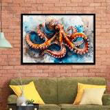 Octopus Watercolor Painting Mixed Color V1, Framed Art Print Wall Decor, Framed Picture