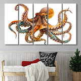 Octopus Watercolor Painting V2, 5 Panels Extra Large Canvas, Canvas Prints Wall Art Decor