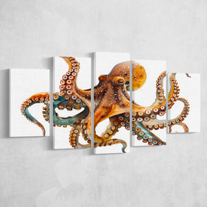 Octopus Watercolor Painting V2, 5 Panels Mixed Large Canvas, Canvas Prints Wall Art Decor