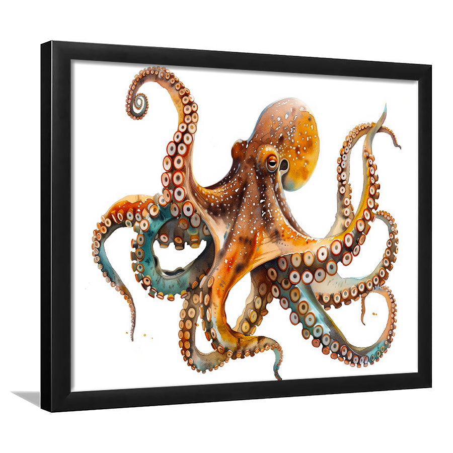 Octopus Watercolor Painting V2, Framed Art Print Wall Decor, Framed Picture