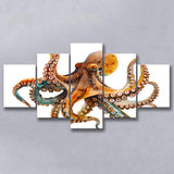 Octopus Watercolor Painting V2, 5 Panels Mixed Large Canvas, Canvas Prints Wall Art Decor