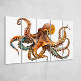 Octopus Watercolor Painting V2, 5 Panels Extra Large Canvas, Canvas Prints Wall Art Decor