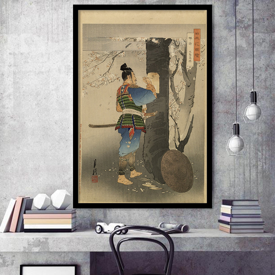 Ogata Gekko Painting Kojima Takanori Writing A Poem On A Cherry Tree,Framed Art Prints Wall Decor, Picture Framed