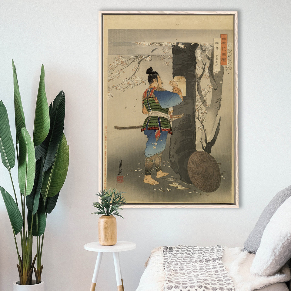 Ogata Gekko Painting Kojima Takanori Writing A Poem On A Cherry Tree,Framed Canvas Prints Wall Art Decor, Floating Frame
