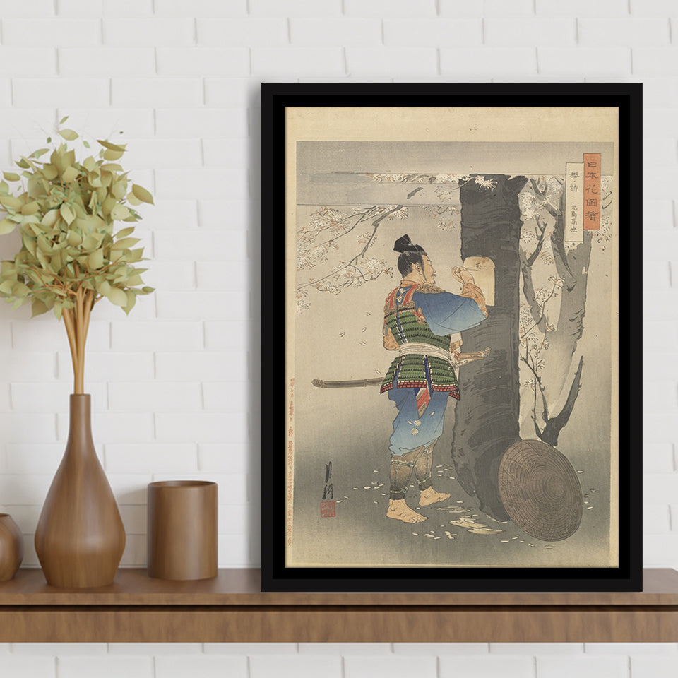 Ogata Gekko Painting Kojima Takanori Writing A Poem On A Cherry Tree,Framed Canvas Prints Wall Art Decor, Floating Frame