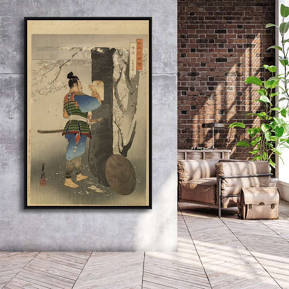 Ogata Gekko Painting Kojima Takanori Writing A Poem On A Cherry Tree,Framed Canvas Prints Wall Art Decor, Floating Frame