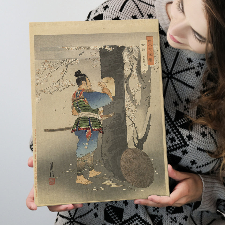 Ogata Gekko Painting Kojima Takanori Writing A Poem On A Cherry Tree, Canvas Painting, Canvas Print Wall Art Decor