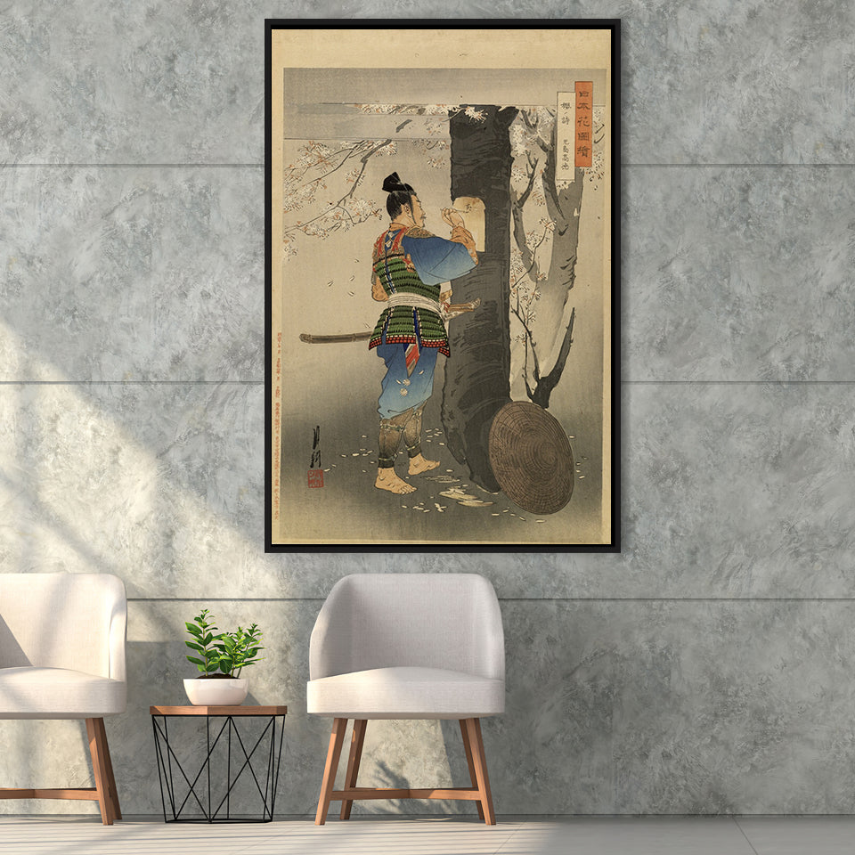Ogata Gekko Painting Kojima Takanori Writing A Poem On A Cherry Tree,Framed Canvas Prints Wall Art Decor, Floating Frame