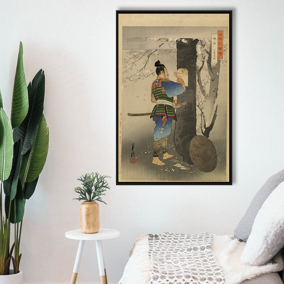 Ogata Gekko Painting Kojima Takanori Writing A Poem On A Cherry Tree,Framed Canvas Prints Wall Art Decor, Floating Frame