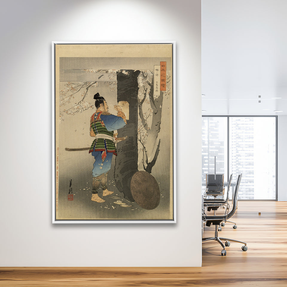 Ogata Gekko Painting Kojima Takanori Writing A Poem On A Cherry Tree,Framed Canvas Prints Wall Art Decor, Floating Frame
