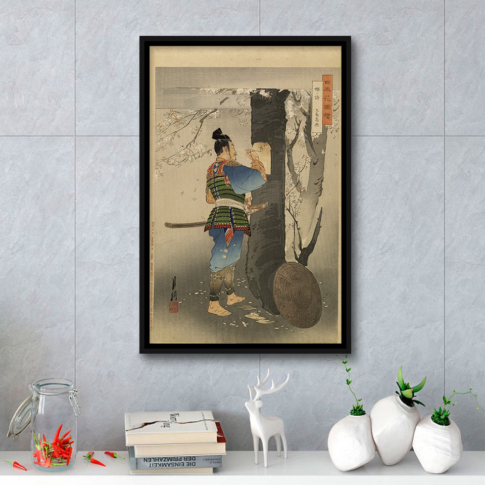 Ogata Gekko Painting Kojima Takanori Writing A Poem On A Cherry Tree,Framed Canvas Prints Wall Art Decor, Floating Frame