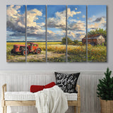 Oil Painting Clouds Over The Backyard And Old Tractor, Extra Large Canvas, Canvas Print Wall Art Decor