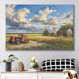 Oil Painting Clouds Over The Backyard And Old Tractor, Art Print, Canvas Print Wall Art Home Decor