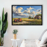 Oil Painting Clouds Over The Backyard And Old Tractor, Floating Frame, Framed Canvas Print Wall Art Home Decor