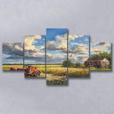 Oil Painting Clouds Over The Backyard And Old Tractor, Multi Panel,Mixed Canvas Print Wall Art Decor