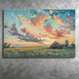 Oil Painting Pastel Clouds Over The Sunset Garden, Art Print, Canvas Print Wall Art Home Decor