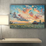 Oil Painting Pastel Clouds Over The Sunset Garden, Art Print, Canvas Print Wall Art Home Decor