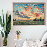 Oil Painting Pastel Clouds Over The Sunset Garden, Floating Frame, Framed Canvas Print Wall Art Home Decor