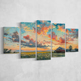 Oil Painting Pastel Clouds Over The Sunset Garden, Multi Panel,Mixed Canvas Print Wall Art Decor