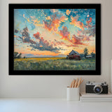Oil Painting Pastel Clouds Over The Sunset Garden, Painting Art, Framed Art Print Wall Art Home Decor