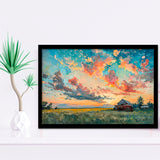 Oil Painting Pastel Clouds Over The Sunset Garden, Painting Art, Framed Art Print Wall Art Home Decor