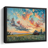 Oil Painting Pastel Clouds Over The Sunset Garden, Floating Frame, Framed Canvas Print Wall Art Home Decor
