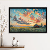 Oil Painting Pastel Clouds Over The Sunset Garden, Floating Frame, Framed Canvas Print Wall Art Home Decor