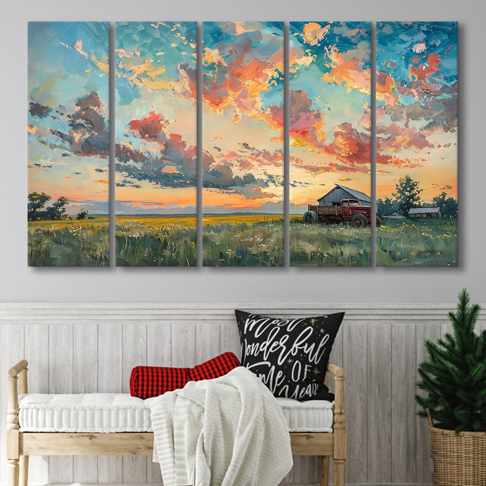 Oil Painting Pastel Clouds Over The Sunset Garden, Extra Large Canvas, Canvas Print Wall Art Decor