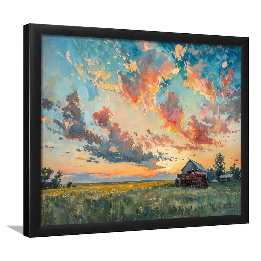 Oil Painting Pastel Clouds Over The Sunset Garden, Painting Art, Framed Art Print Wall Art Home Decor