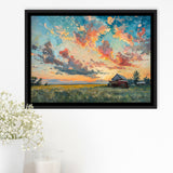 Oil Painting Pastel Clouds Over The Sunset Garden, Floating Frame, Framed Canvas Print Wall Art Home Decor