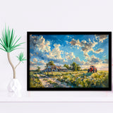 Oil Painting Pastel Lemon Clouds Over The Garden, Painting Art, Framed Art Print Wall Art Home Decor