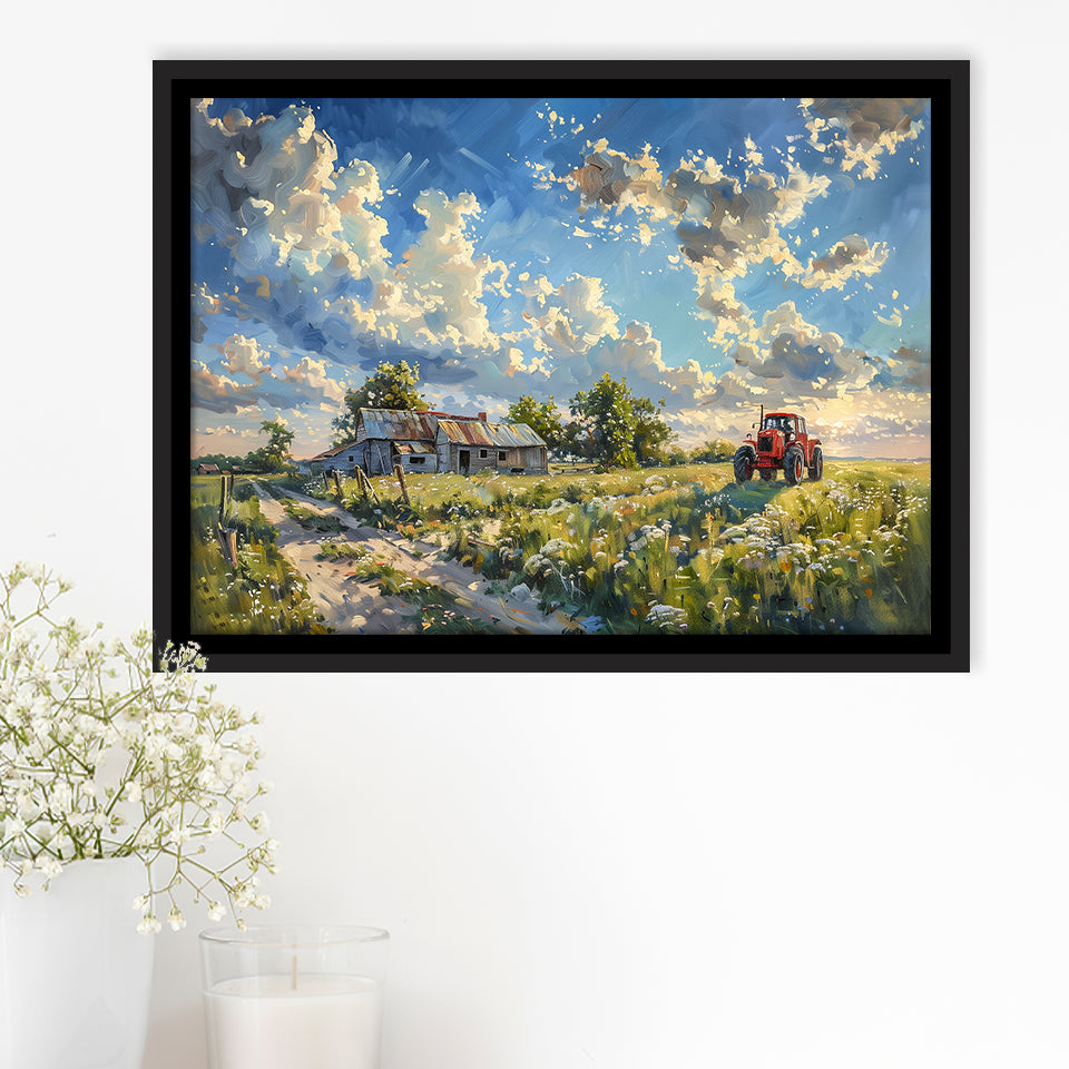 Oil Painting Pastel Lemon Clouds Over The Garden, Floating Frame, Framed Canvas Print Wall Art Home Decor