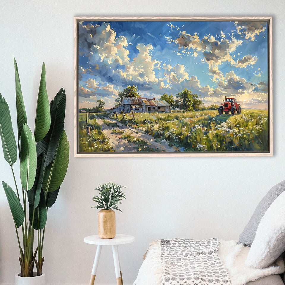 Oil Painting Pastel Lemon Clouds Over The Garden, Floating Frame, Framed Canvas Print Wall Art Home Decor