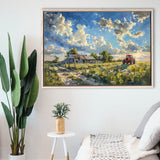 Oil Painting Pastel Lemon Clouds Over The Garden, Floating Frame, Framed Canvas Print Wall Art Home Decor
