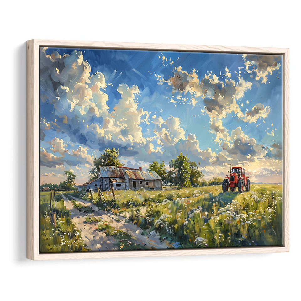 Oil Painting Pastel Lemon Clouds Over The Garden, Floating Frame, Framed Canvas Print Wall Art Home Decor