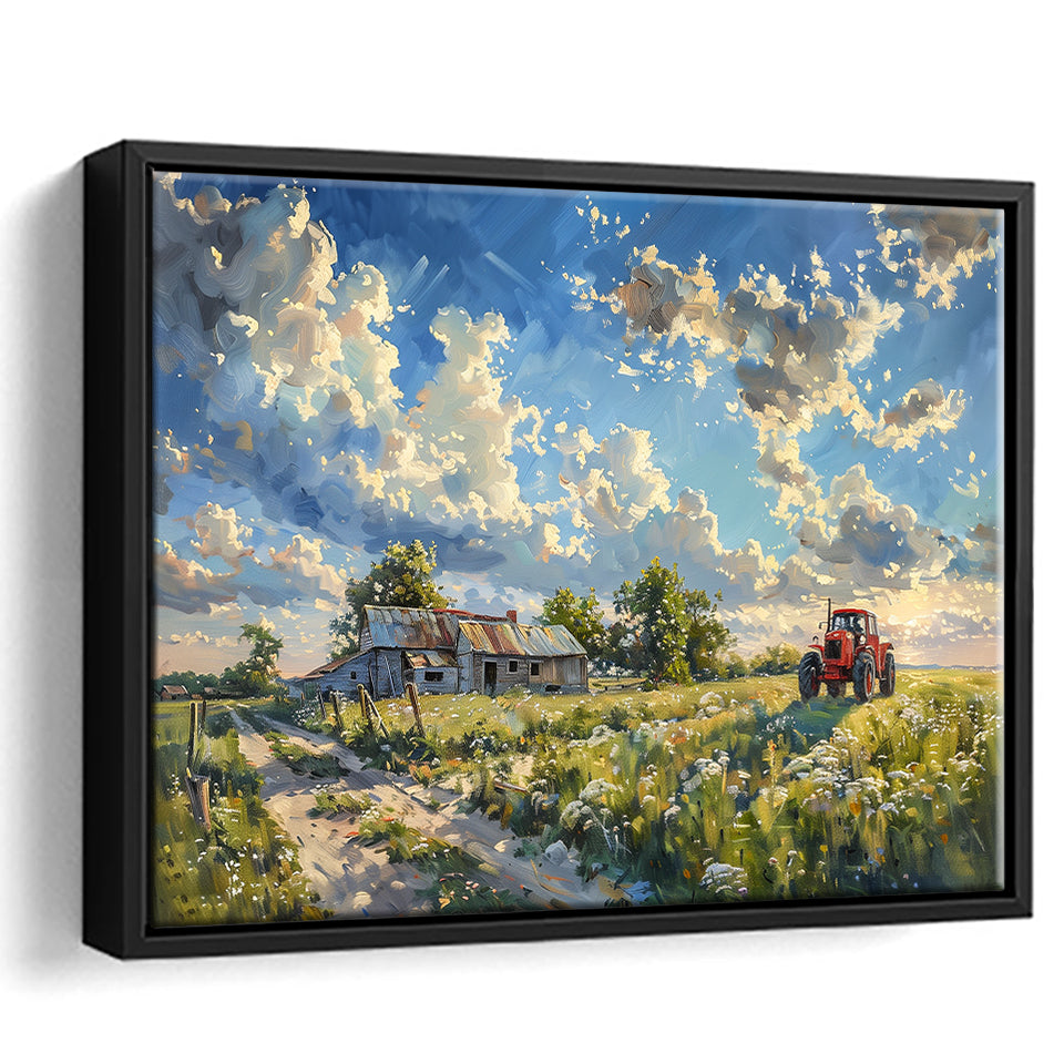 Oil Painting Pastel Lemon Clouds Over The Garden, Floating Frame, Framed Canvas Print Wall Art Home Decor