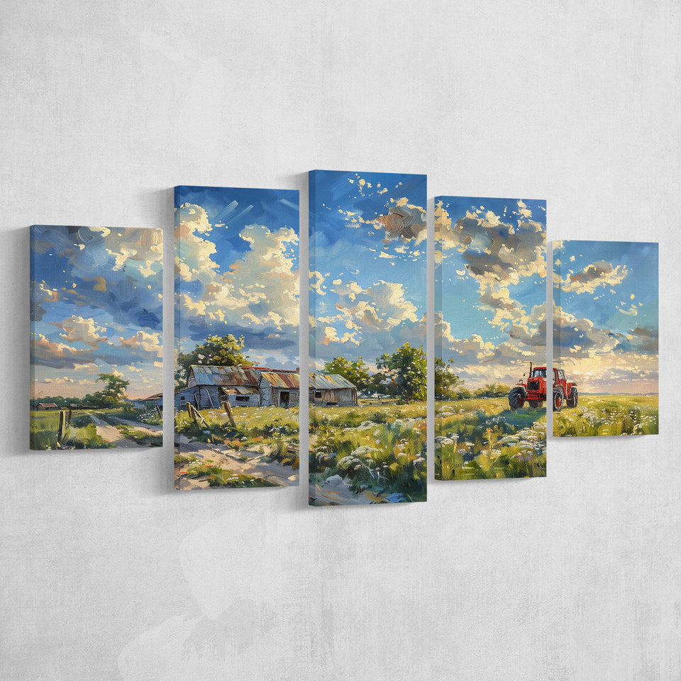 Oil Painting Pastel Lemon Clouds Over The Garden, Multi Panel,Mixed Canvas Print Wall Art Decor
