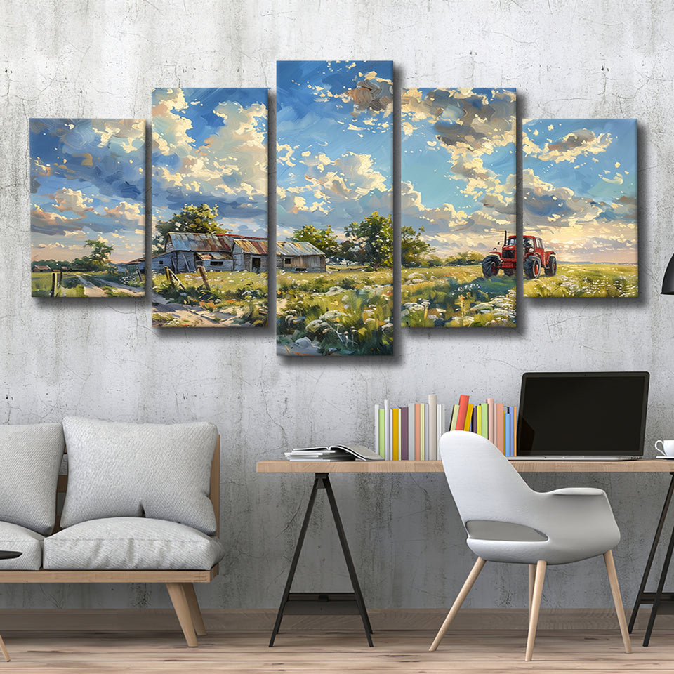 Oil Painting Pastel Lemon Clouds Over The Garden, Multi Panel,Mixed Canvas Print Wall Art Decor