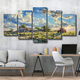 Oil Painting Pastel Lemon Clouds Over The Garden, Multi Panel,Mixed Canvas Print Wall Art Decor
