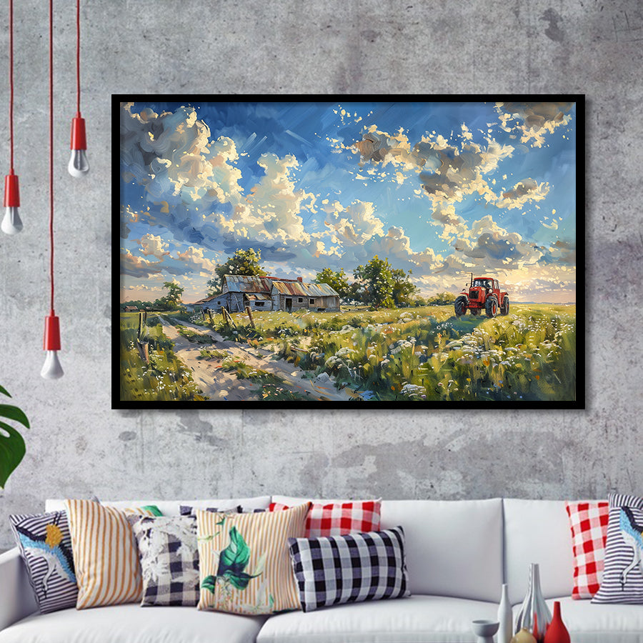 Oil Painting Pastel Lemon Clouds Over The Garden, Painting Art, Framed Art Print Wall Art Home Decor