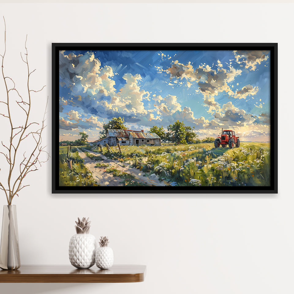 Oil Painting Pastel Lemon Clouds Over The Garden, Floating Frame, Framed Canvas Print Wall Art Home Decor