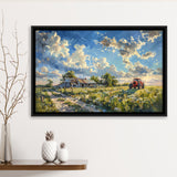 Oil Painting Pastel Lemon Clouds Over The Garden, Floating Frame, Framed Canvas Print Wall Art Home Decor