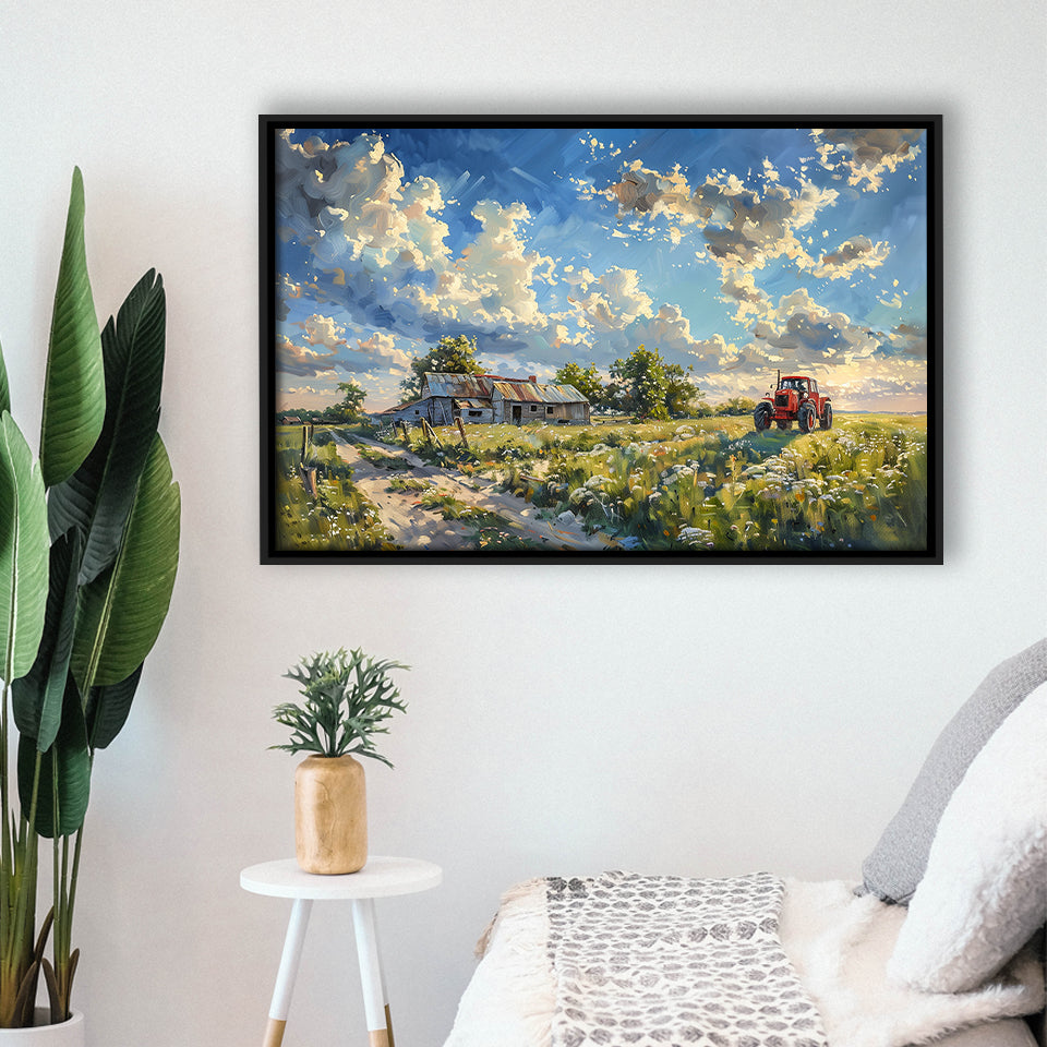 Oil Painting Pastel Lemon Clouds Over The Garden, Floating Frame, Framed Canvas Print Wall Art Home Decor