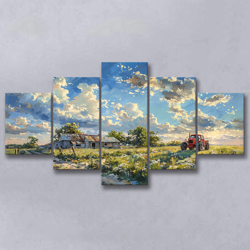 Oil Painting Pastel Lemon Clouds Over The Garden, Multi Panel,Mixed Canvas Print Wall Art Decor