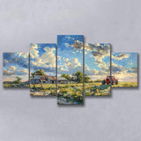 Oil Painting Pastel Lemon Clouds Over The Garden, Multi Panel,Mixed Canvas Print Wall Art Decor