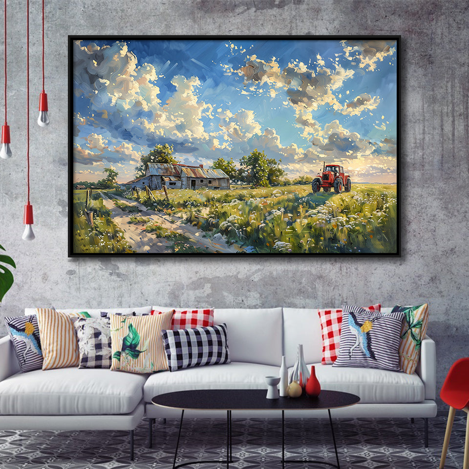 Oil Painting Pastel Lemon Clouds Over The Garden, Floating Frame, Framed Canvas Print Wall Art Home Decor