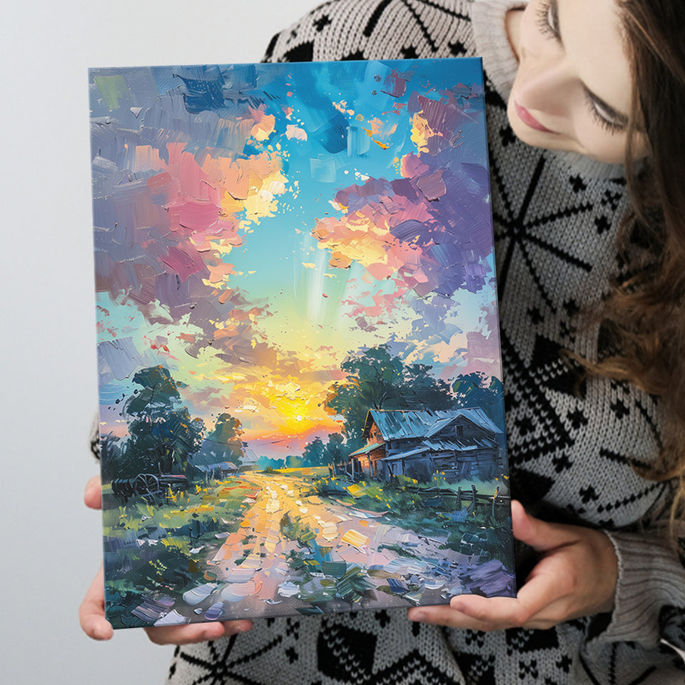 Oil Painting Pastel Lemon Clouds in the Sunset, Canvas Prints Wall Art Decor, Painting Canvas