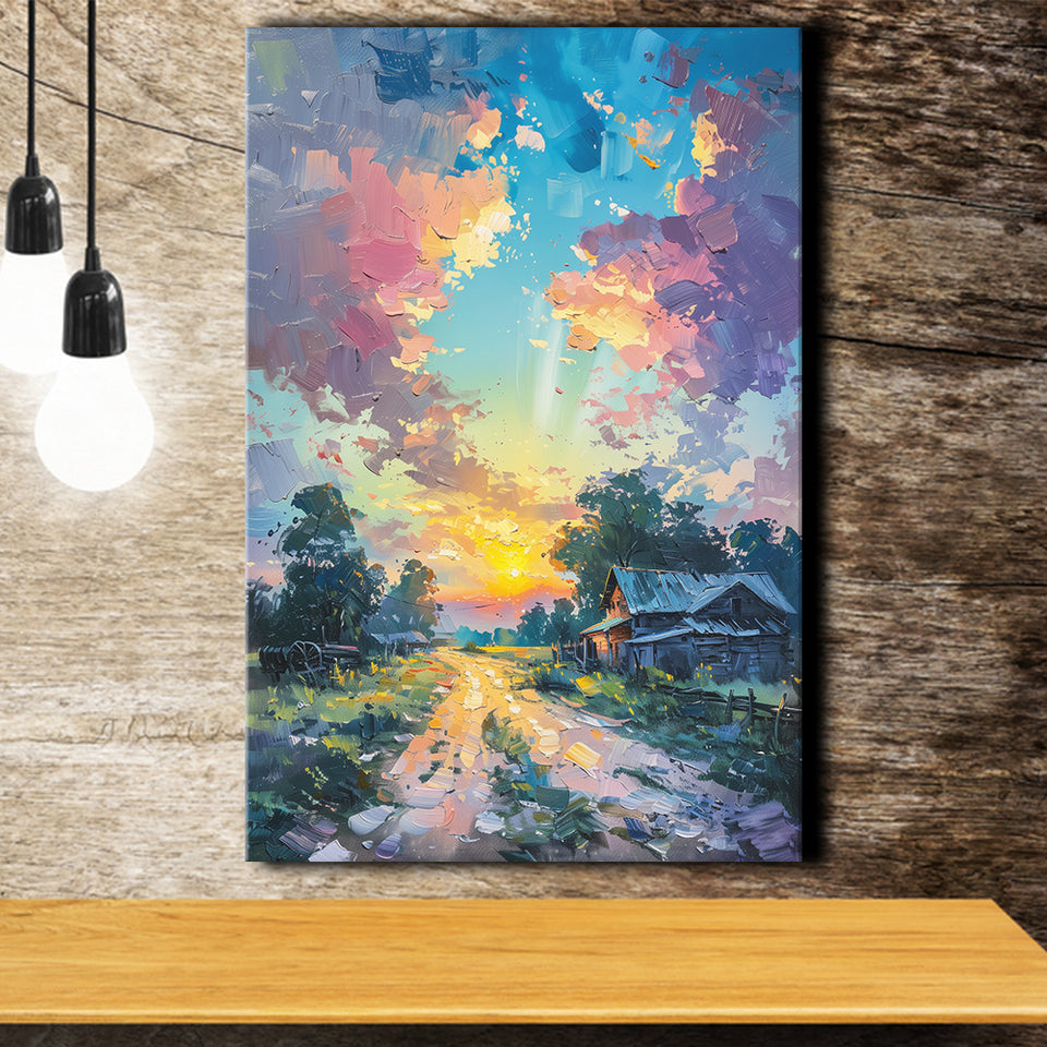 Oil Painting Pastel Lemon Clouds in the Sunset, Canvas Prints Wall Art Decor, Painting Canvas